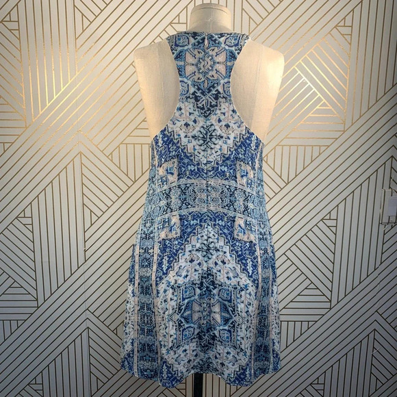 Lavender Brown Blue Geometric Paisley Print Dress - Picture 8 of 12